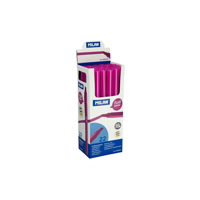 16828227 MILAN MARCADOR FLUORESCENTE JUNIOR PUNTA BISELADA ROSA CAJA 22 UD