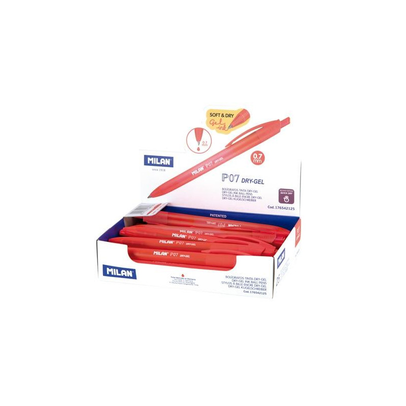 176542125 MILAN BOLÍGRAFO P07 DRY-GEL RETRÁCTIL TINTA ROJO CAJA EXPOSITORA -25U-