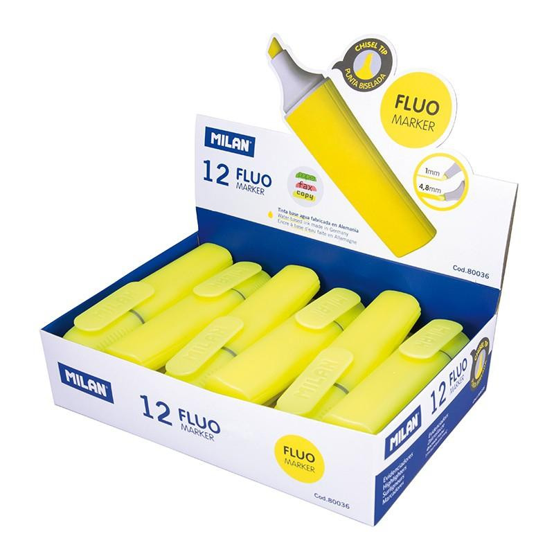 80036 MILAN MARCADOR FLUORESCENTE PUNTA BISELADA AMARILLO CAJA EXPOSITORA 12 UD