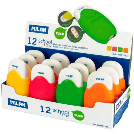 CMMS1012 MILAN GOMA CON FUNDA PROTECTORA SCHOOL ACID CAJA EXPOSITORA 12 C/SURTIDOS