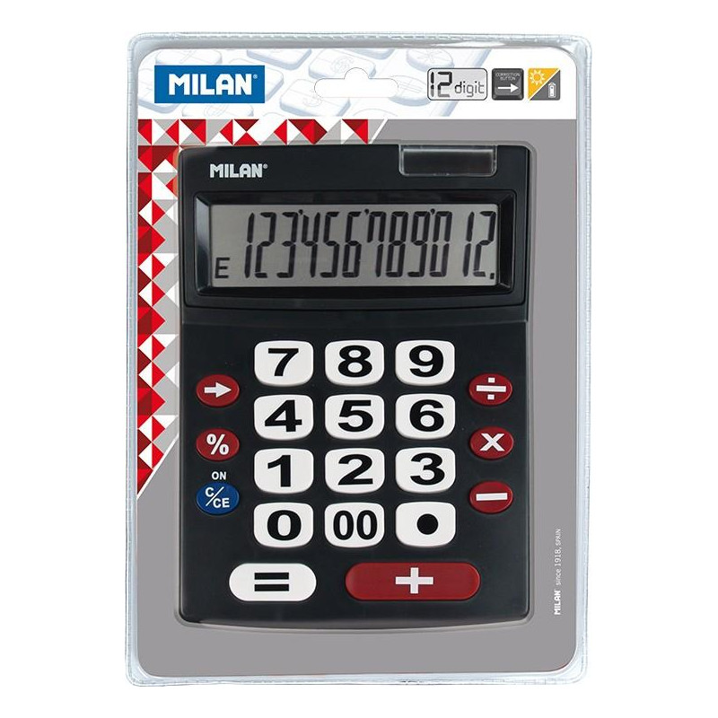 151712BL MILAN CALCULADORA NEGRO EXTRA-GRANDE 12 DIGITOS DUAL BLISTER