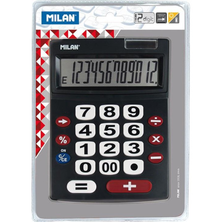 151712BL MILAN CALCULADORA NEGRO EXTRA-GRANDE 12 DIGITOS DUAL BLISTER