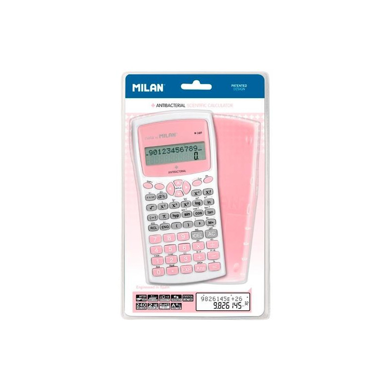 159110IBGPBL MILAN CALCULADORA CIENTÍFICA M240 EDICIÓN ANTIBACTERIAL BLANCO/ROSA BLISTER