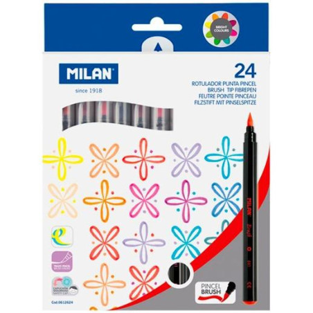 0612624 MILAN ROTULADORES PUNTA PINCEL COLORES SURTIDOS ESTUCHE 24 UD