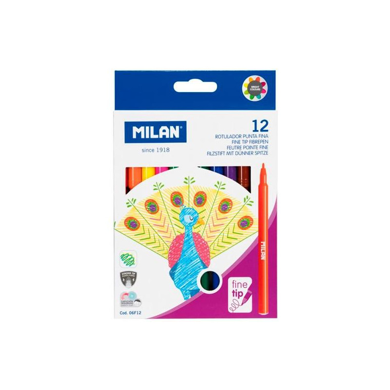 06F12 MILAN ROTULADORES PUNTA FINA 2MM COLORES SURTIDOS ESTUCHE 12 UD