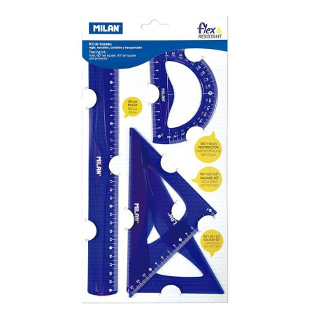 359801 MILAN REGLAS FLEX&RESISTANT 30CM AZUL TRANSLUCIDO KIT 4 PIEZAS