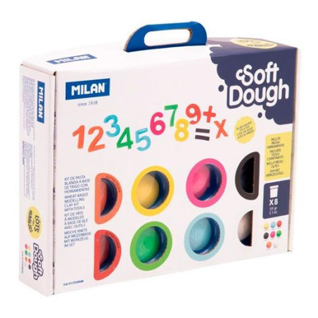 913308NM MILAN PASTA BLANDA SOFT DOUGH MALETÍN 8 BOTES 59GR C/HERRAMIENTAS NÚMEROS C/SURTIDOS