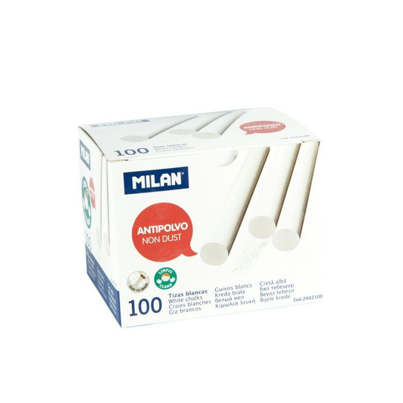 2442100 MILAN TIZAS BLANCAS ANTIPOLVO CARBONATO CÁLCICO CAJA 100