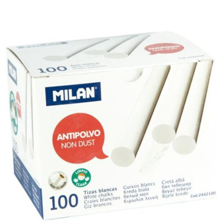 2442100 MILAN TIZAS BLANCAS ANTIPOLVO CARBONATO CÁLCICO CAJA 100