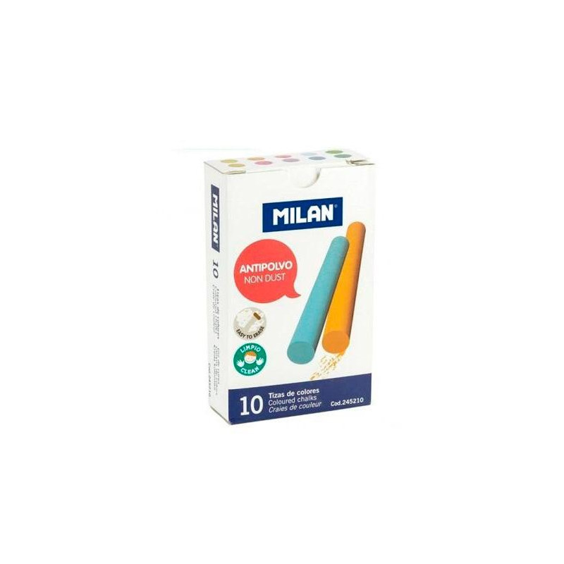 245210 MILAN TIZAS COLOR ANTIPOLVO CARBONATO CÁLCICO CAJA DE 10