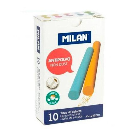 245210 MILAN TIZAS COLOR ANTIPOLVO CARBONATO CÁLCICO CAJA DE 10