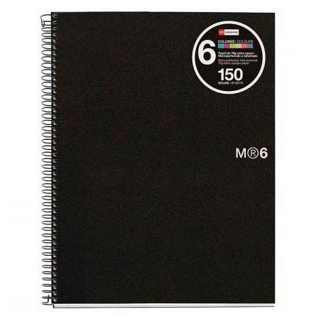 MR2824 MIQUELRIUS CUADERNO ESPIRAL 150H A4 5X5MM 70GR 4 TALADROS MICROPERFORADO 6 BANDAS COLOR TAPA PP NEGRO