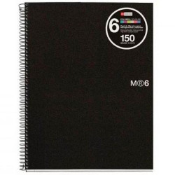 MR2827 MIQUELRIUS CUADERNO ESPIRAL 150H A5 5X5MM 70GR 2 TALADROS MICROPERFORADO 6 BANDAS COLOR TAPA PP NEGRO