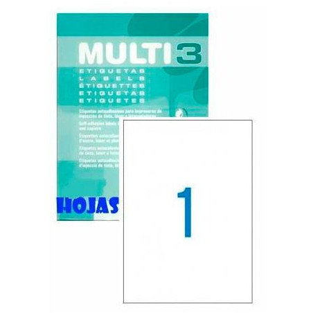 04714 MULTI-3 ETIQUETAS ADHESIVAS 210X297 INKJET/LÁSER C/RECTOS 1 X 100 H BLANCO