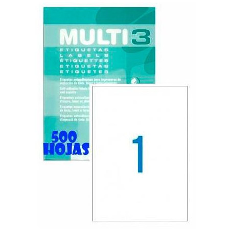 10533 MULTI-3 ETIQUETAS ADHESIVAS 210X297MM INKJET/LÁSER C/RECTOS 1 X 500H BLANCO