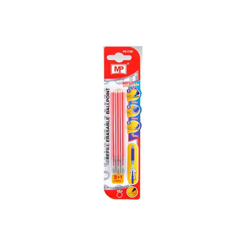 PE172R RECAMBIO BOLÍGRAFO TINTA BORRABLE RETRÁCTIL 0.7MM ROJO BLÍSTER 3 UD