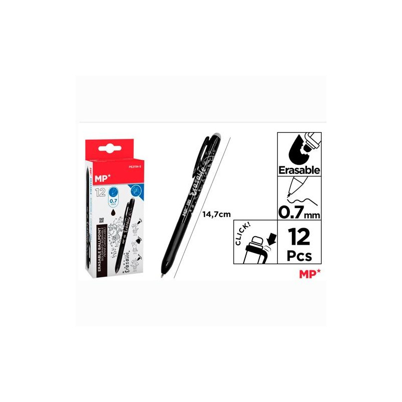 PE211N-S MP BOLÍGRAFO TINTA BORRABLE CLICK SYSTEM RETRÁCTIL 0.7MM NEGRO