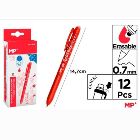 PE211R-S MP BOLÍGRAFO TINTA BORRABLE CLICK SYSTEM RETRÁCTIL 0.7MM ROJO