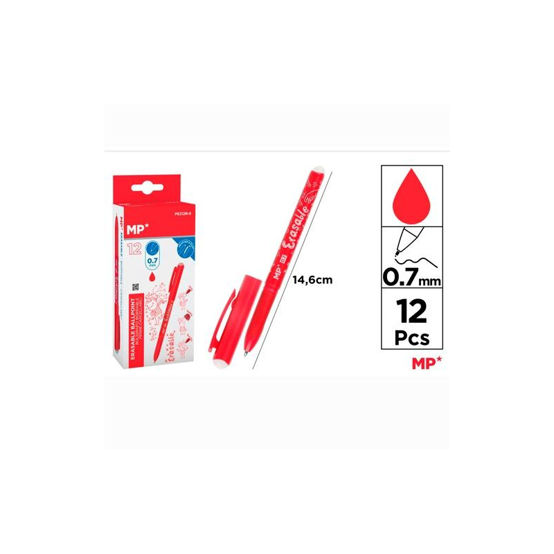 PE212R-S BOLIGRAFO TINTA BORRABLE CON CAPUCHÓN 0.7MM ROJO