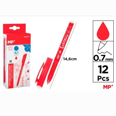 PE212R-S BOLIGRAFO TINTA BORRABLE CON CAPUCHÓN 0.7MM ROJO