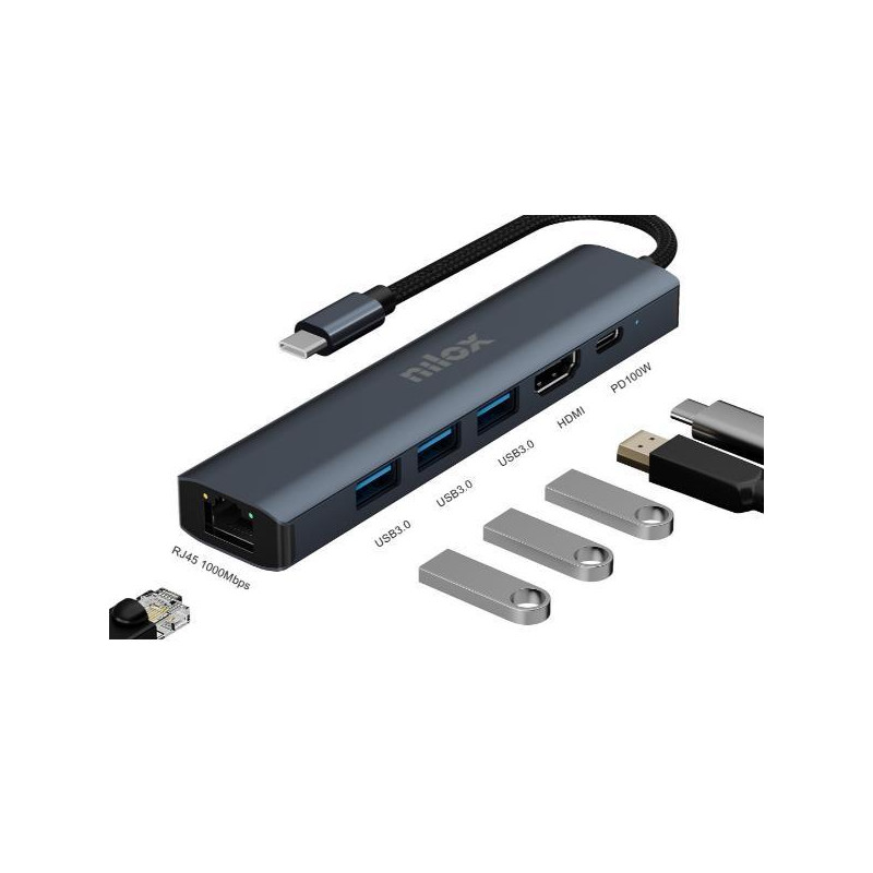 NXDSUSBC06 NILOX DOCK STATION USB-C 6 PUERTOS: 1 X HDMI 4K