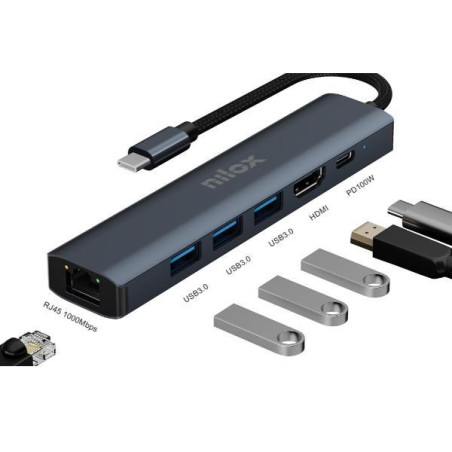 NXDSUSBC06 NILOX DOCK STATION USB-C 6 PUERTOS: 1 X HDMI 4K