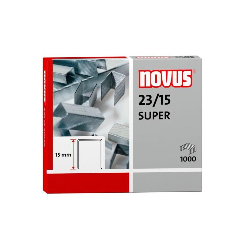 042-0044 NOVUS GRAPAS SUPER 23/15 PARA GRAPADORAS DE GRUESOS CAJA 1000 UD