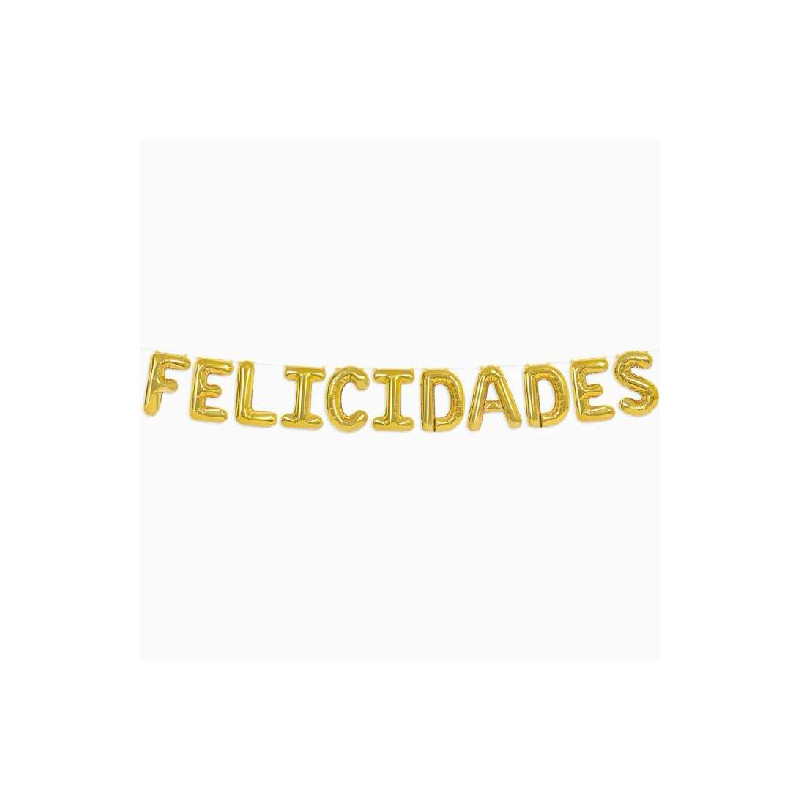 113-1190 OH YEAH GUIRNALDA DE GLOBOS CON LETRAS "FELICIDADES" 41CM ORO METALIZADO