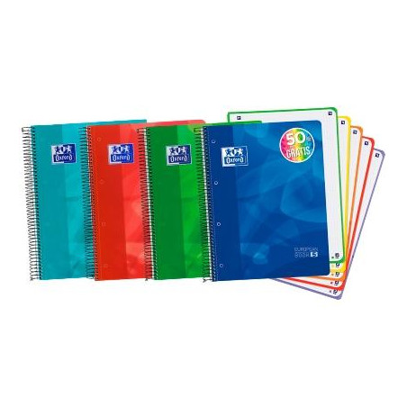 100430278 OXFORD CUADERNO LAGOON EUROPEANBOOK 5 MICROPERFORADO 120H (50% GRATIS) A4+ 5X5MM T/PLÁSTICO PACK 5 UD C/SURTIDOS