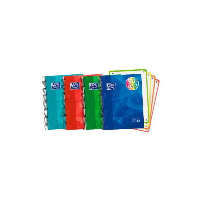 400027274 OXFORD CUADERNO LAGOON EUROPEANBOOK 4 MICROPERFORADO 120H (50% GRATIS) A5+ 5X5 T/PLÁSTICO PACK 5 UD C/SURTIDOS