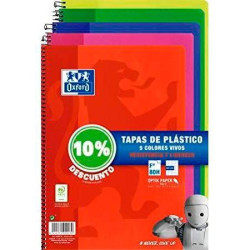 400091365 OXFORD CUADERNO ESPIRAL 80H FOLIO 4X4MM C/MARGEN TAPA DE PLÁSTICO PACK 5 UD (10% DTO) C/SURTIDOS VIVOS