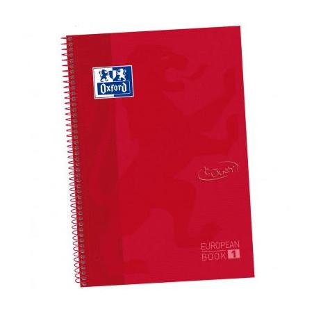 400106997 OXFORD CUADERNO TOUCH EUROPEANBOOK 1 WRITE&ERASE 80H A4+ 5X5MM MICROPERFORADO TAPA EXTRADURA CARMÍN