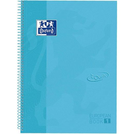 400107010 OXFORD CUADERNO TOUCH EUROPEANBOOK 1 WRITE&ERASE 80H A4+ 5X5MM MICROPERFORADO T/EXTRADURA PACK 5 UD AZUL PASTEL