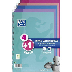 400122766 OXFORD CUADERNO ESPIRAL WRITE&ERASE 80H FOLIO 4X4MM C/MARGEN TAPA EXTRADURA PACK 4+1 UD C/SURTIDOS TENDENCIA