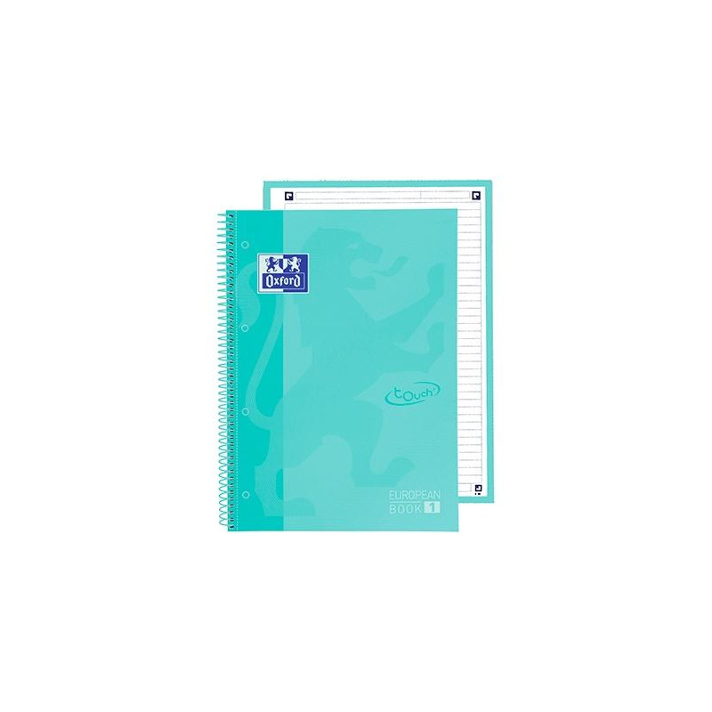 400138326 OXFORD CUADERNO TOUCH EUROPEANBOOK 1 WRITE&ERASE 80H A4+ 1 LÍNEA MICROPERFORADO T/EXTRADURA PACK 5 UD ICE MINT PASTEL