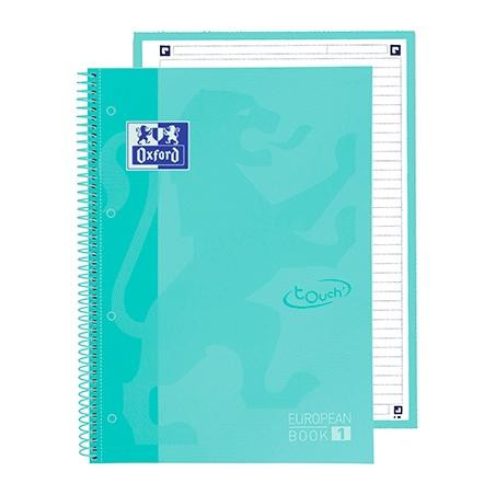 400138326 OXFORD CUADERNO TOUCH EUROPEANBOOK 1 WRITE&ERASE 80H A4+ 1 LÍNEA MICROPERFORADO T/EXTRADURA PACK 5 UD ICE MINT PASTEL