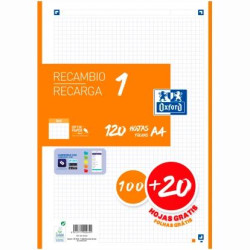 400158163 OXFORD RECAMBIO CLASSIC 100H + 20H GRATIS A4 SUELTAS 90GR 5X5MM 4 TALADROS 1 BANDA COLOR NARANJA