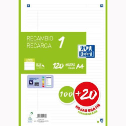 400158167 OXFORD RECAMBIO CLASSIC 100H + 20H GRATIS A4 SUELTAS 90GR 1 LÍNEA 4 TALADROS 1 BANDA COLOR VERDE