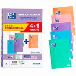 400159802 OXFORD CUADERNO ESPIRAL WRITE&ERASE 80H FOLIO 4X4MM C/MARGEN T/EXTRADURA C/SURTIDOS PASTEL PACK 4+1