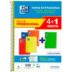 400172032 OXFORD CUADERNO ESPIRAL CLASSIC WHITE&ERASE 80H FOLIO 1 LÍNEA T/EXTRADURA PACK 4+1 C/SURTIDOS