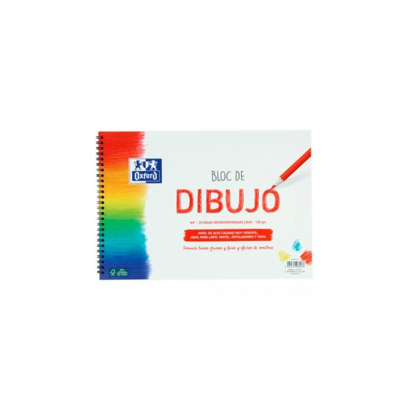 400148232 OXFORD BLOC DIBUJO ESCOLAR T/ BLANDA ESPIRAL 20H 130GR A4+ LISO BLANCO