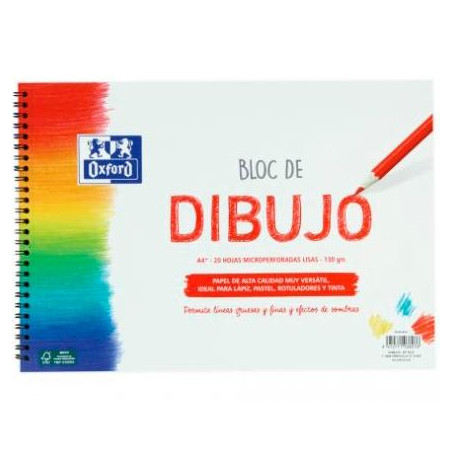 400148232 OXFORD BLOC DIBUJO ESCOLAR T/ BLANDA ESPIRAL 20H 130GR A4+ LISO BLANCO