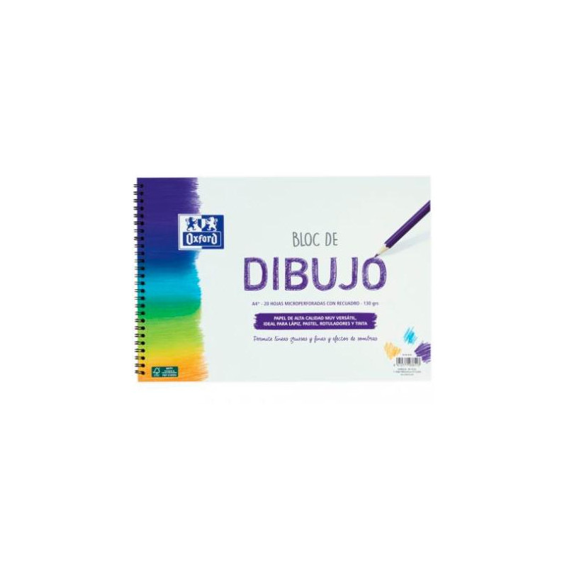 400148234 OXFORD BLOC DIBUJO ESCOLAR T/ BLANDA ESPIRAL 20H 130GR A4+ C/ RECUADRO LISO BLANCO