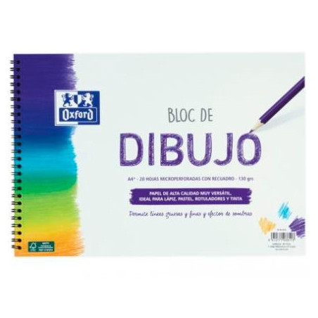 400148234 OXFORD BLOC DIBUJO ESCOLAR T/ BLANDA ESPIRAL 20H 130GR A4+ C/ RECUADRO LISO BLANCO