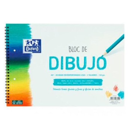 400148235 OXFORD BLOC DIBUJO ESCOLAR MULTITALADRO 2 T/ BLANDA ESPIRAL 20H 130GR A4+ LISO BLANCO