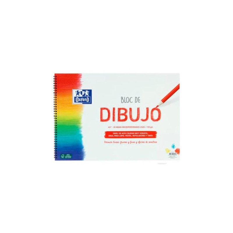 400148237 OXFORD BLOC DIBUJO ESCOLAR T/ BLANDA ESPIRAL 20H 130GR A3+ LISO BLANCO