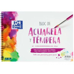 400148238 OXFORD BLOC PINTURA ACUARELA Y TÉMPERA 10H 300GR ESPIRAL A4+ LISO BLANCO