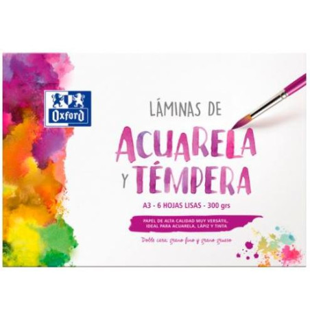 400151295 OXFORD LÁMINAS PARA PINTURA ACUARELA Y TÉMPERA 6H 300GR A3 LISO BLANCO