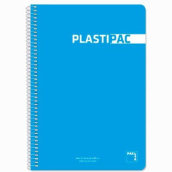 16103 PACSA CUADERNO PLASTIPAC 80H FOLIO 90GR 4X4MM TAPAS POLIPROPILENO PACK 5 UD AZUL TURQUESA