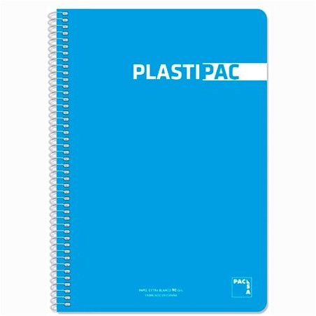 16103 PACSA CUADERNO PLASTIPAC 80H FOLIO 90GR 4X4MM TAPAS POLIPROPILENO PACK 5 UD AZUL TURQUESA